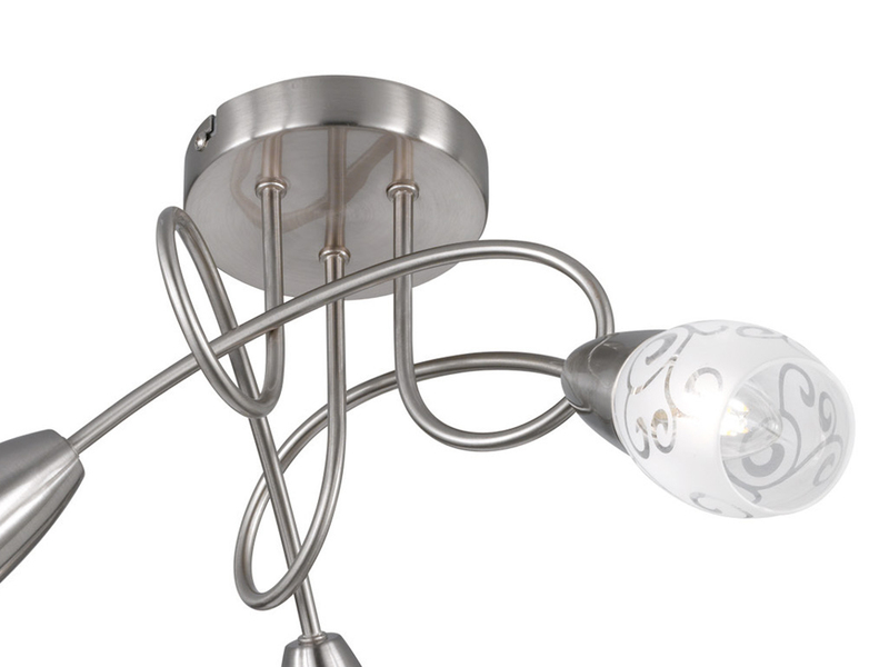 Dimmbare LED Deckenlampe Rondell 3 flammig matt Silber Dekorglas satiniert Ø47cm