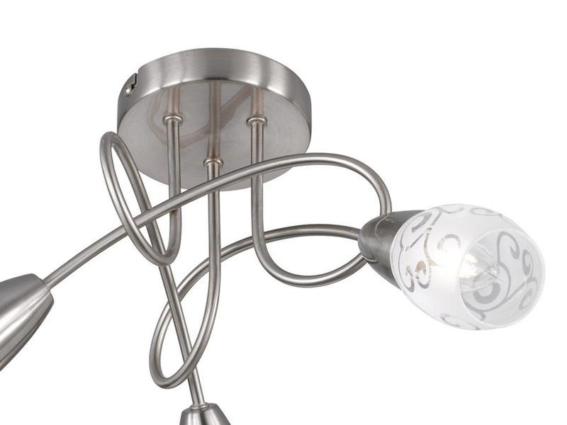 LED Deckenleuchte 3-flammig dimmbar, Silber mit Dekorglas satiniert, Ø 47cm