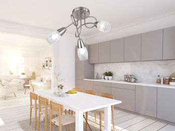 LED Deckenleuchte 3-flammig dimmbar, Silber mit Dekorglas satiniert, Ø 47cm