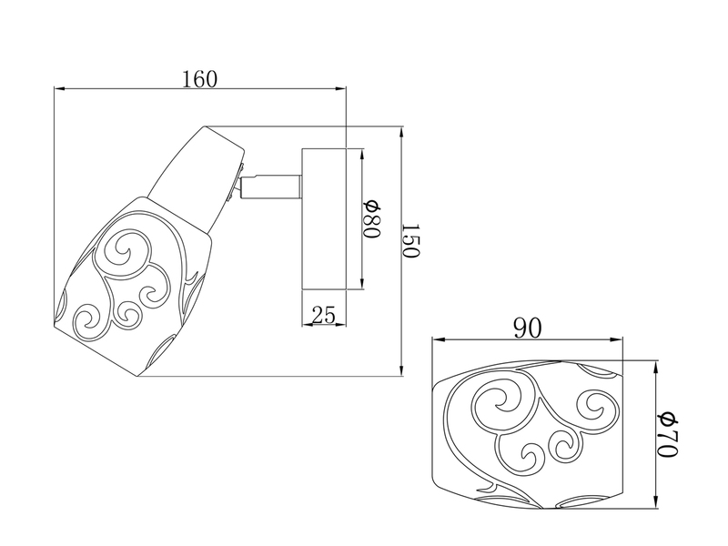 LED Wandstrahler dimmbar, Silber matt mit Dekorglas satiniert, Breite 8cm