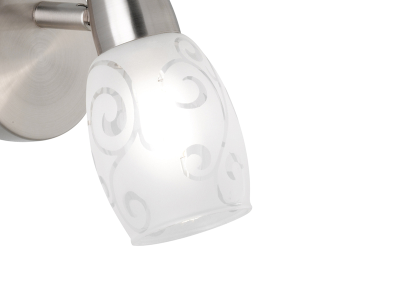 LED Wandstrahler dimmbar, Silber matt mit Dekorglas satiniert, Breite 8cm