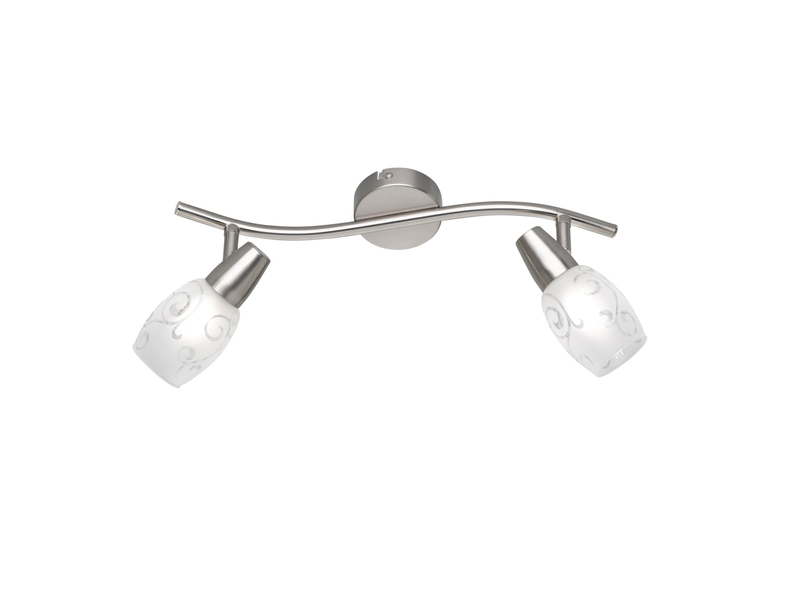LED Deckenstrahler 2-flammig dimmbar, Silber mit Dekorglas, Breite 39cm