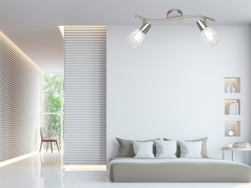 LED Deckenstrahler 2-flammig dimmbar, Silber mit Dekorglas, Breite 39cm