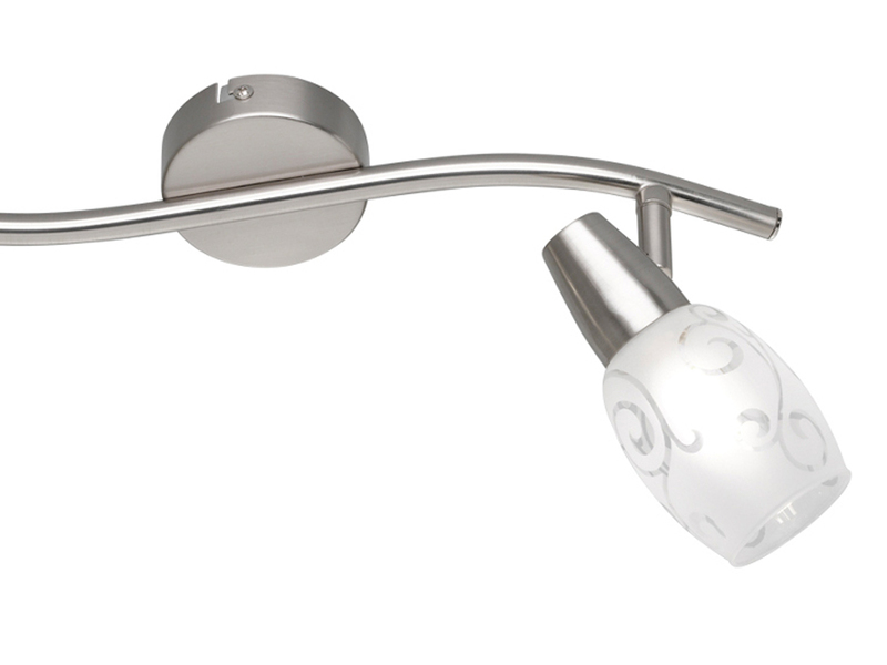 LED Deckenstrahler 2-flammig dimmbar, Silber mit Dekorglas, Breite 39cm