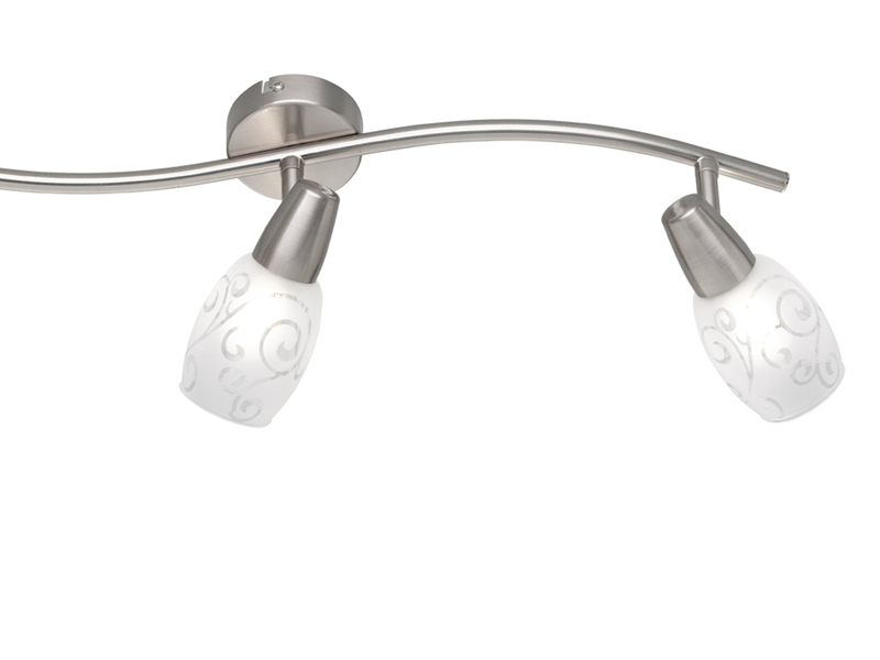 LED Deckenstrahler 3-flammig dimmbar, Silber mit Dekorglas, Breite 56cm