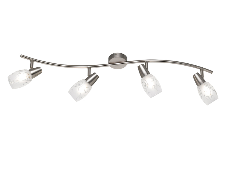 LED Deckenstrahler 4-flammig dimmbar, Silber mit Dekorglas, Breite 79cm