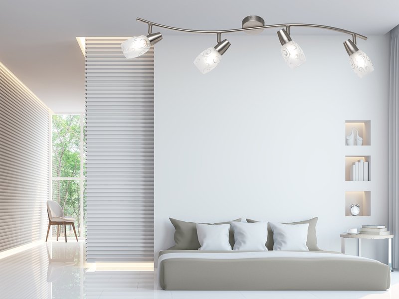 LED Deckenstrahler 4-flammig dimmbar, Silber mit Dekorglas, Breite 79cm