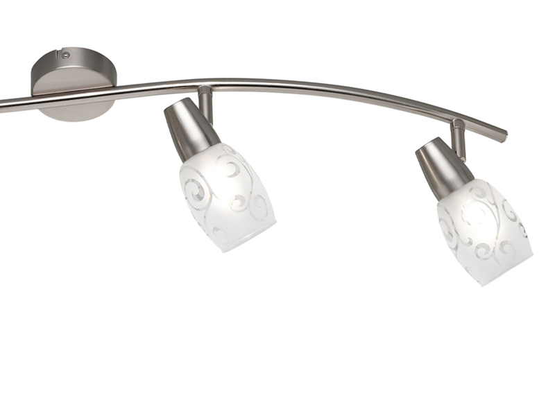 LED Deckenstrahler 4-flammig dimmbar, Silber mit Dekorglas, Breite 79cm