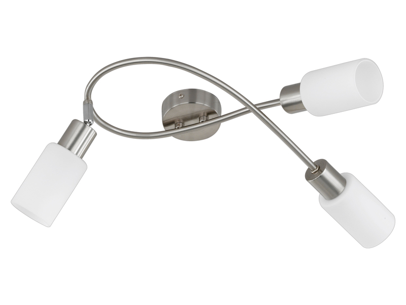 LED Deckenstrahler 3-flammig Silber mit Glas Lampenschirmen Weiß, Breite 45cm