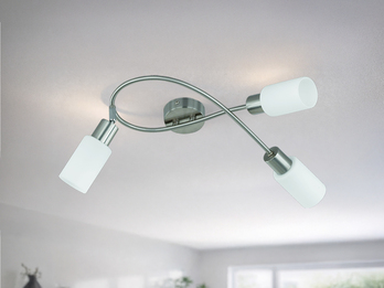 LED Deckenstrahler 3-flammig Silber mit Glas Lampenschirmen Weiß, Breite 45cm