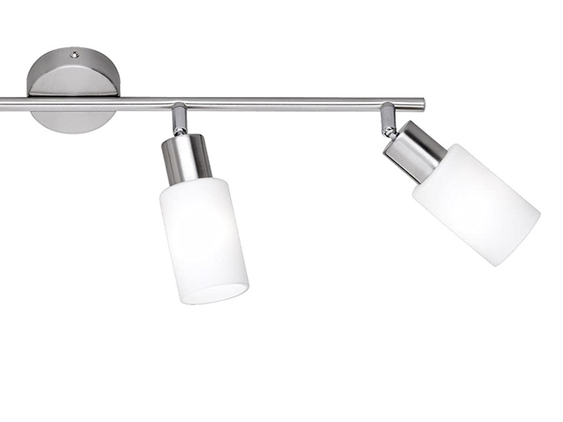 LED Deckenstrahler 4-flammig Silber mit Glas Lampenschirmen Weiß, Breite 60cm