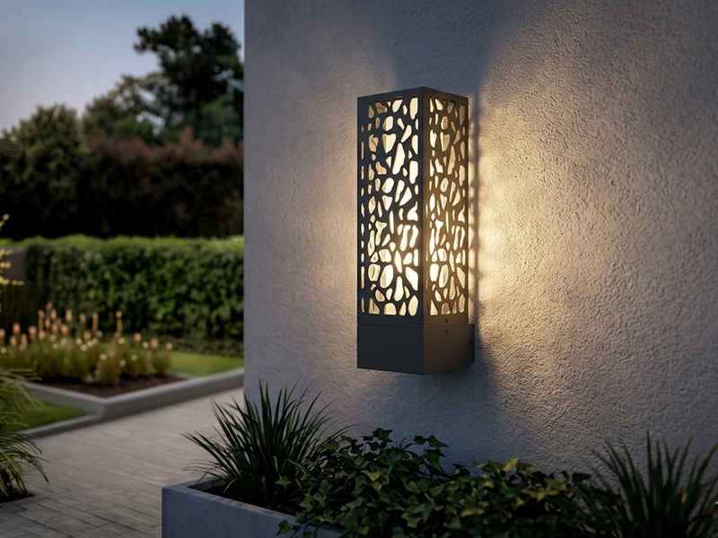 Außenwandleuchte eckig aus Edelstahl in Anthrazit mit E27 LED, Höhe 36cm