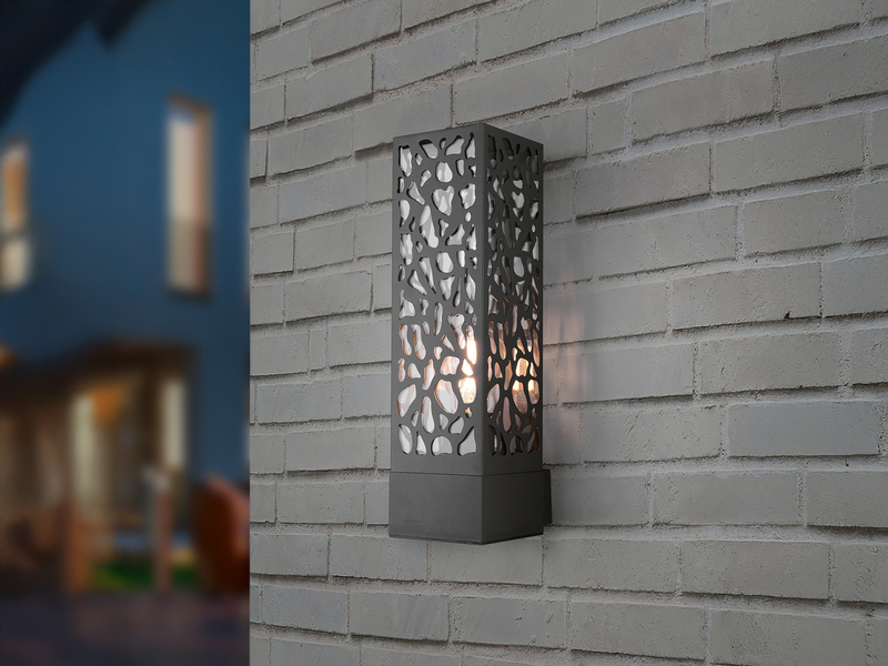 Außenwandleuchte eckig aus Edelstahl in Anthrazit mit E27 LED, Höhe 36cm