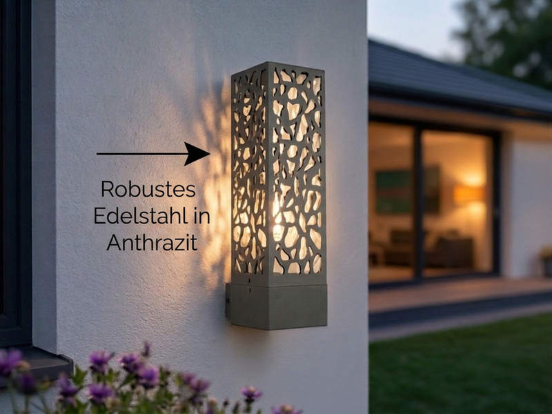 Außenwandleuchte eckig aus Edelstahl in Anthrazit mit E27 LED, Höhe 36cm