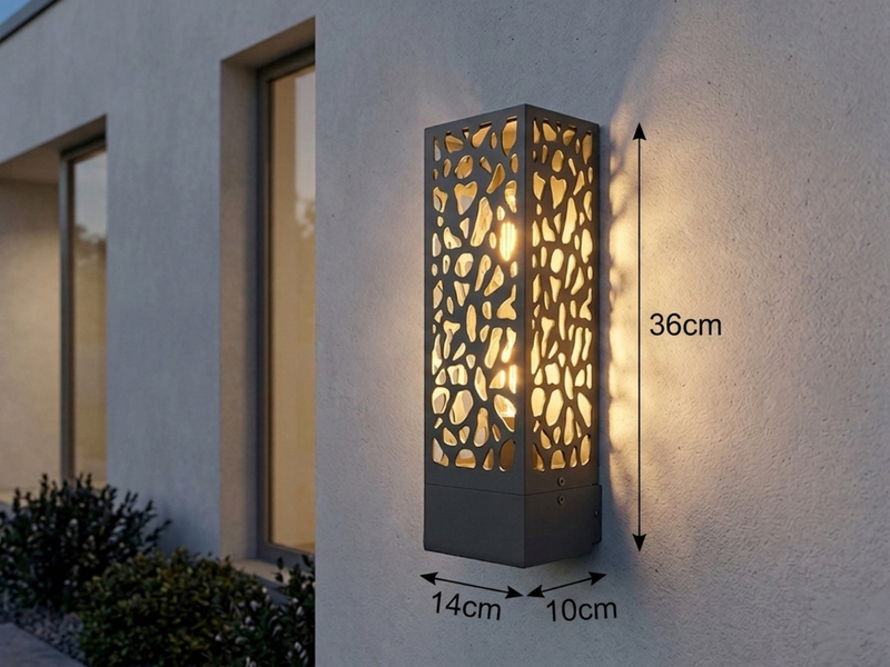 Außenwandleuchte eckig aus Edelstahl in Anthrazit mit E27 LED, Höhe 36cm