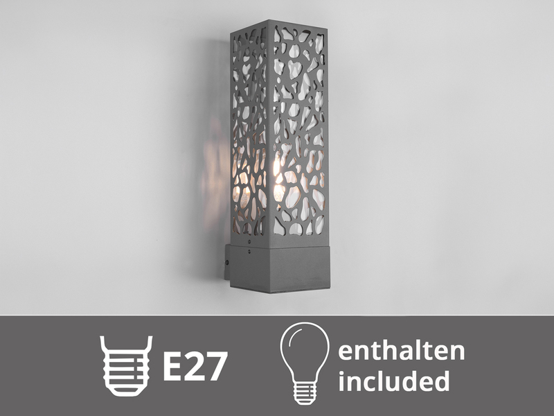 Außenwandleuchte eckig aus Edelstahl in Anthrazit mit E27 LED, Höhe 36cm