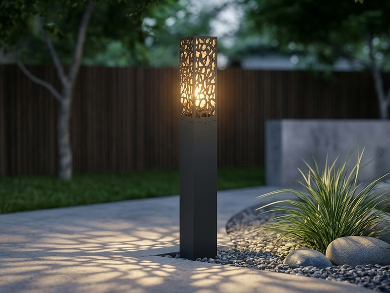 Wegeleuchte Edelstahl in Anthrazit mit E27 LED & Dekorstanzung, Höhe 100cm
