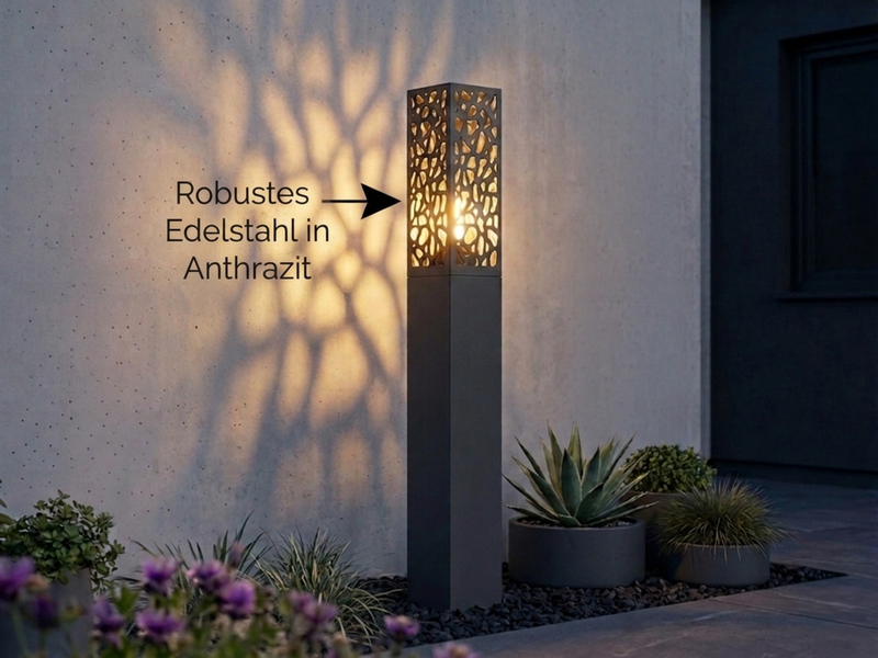 Wegeleuchte Edelstahl in Anthrazit mit E27 LED & Dekorstanzung, Höhe 100cm