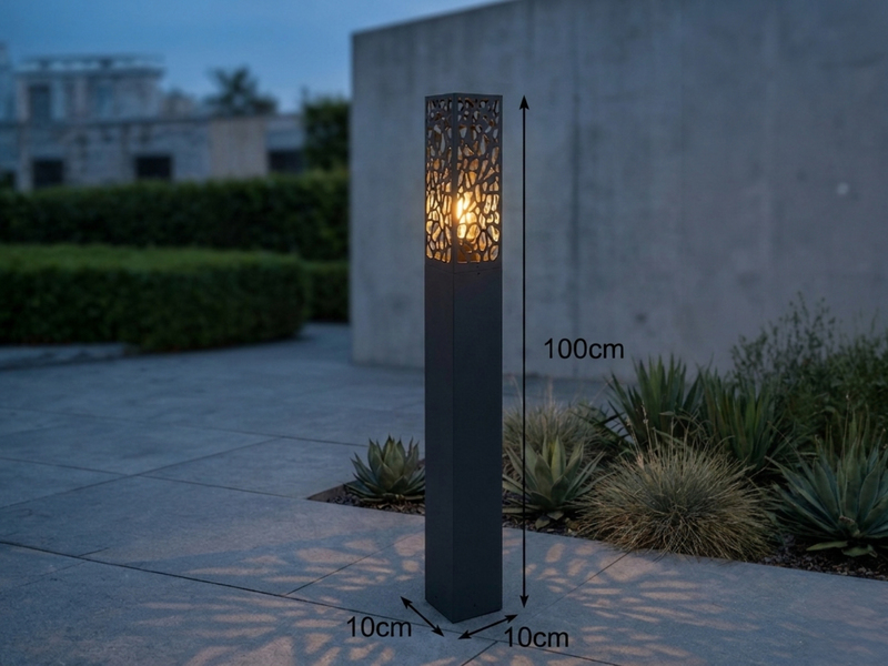 Wegeleuchte Edelstahl in Anthrazit mit E27 LED & Dekorstanzung, Höhe 100cm