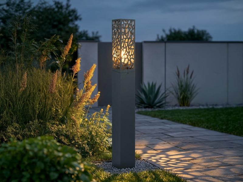 Wegeleuchte Edelstahl in Anthrazit mit E27 LED & Dekorstanzung, Höhe 100cm