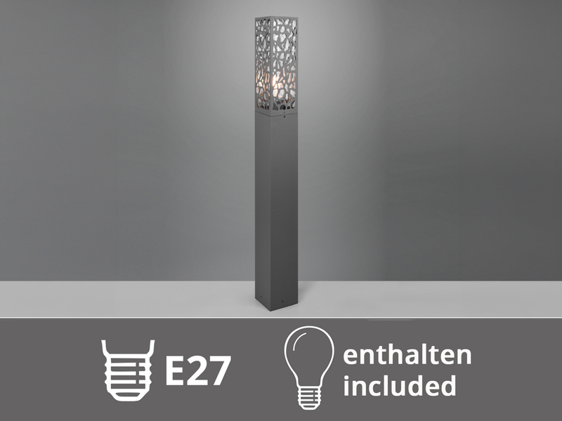 Wegeleuchte Edelstahl in Anthrazit mit E27 LED & Dekorstanzung, Höhe 100cm
