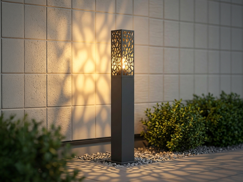 Wegeleuchte Edelstahl in Anthrazit mit E27 LED & Dekorstanzung, Höhe 100cm
