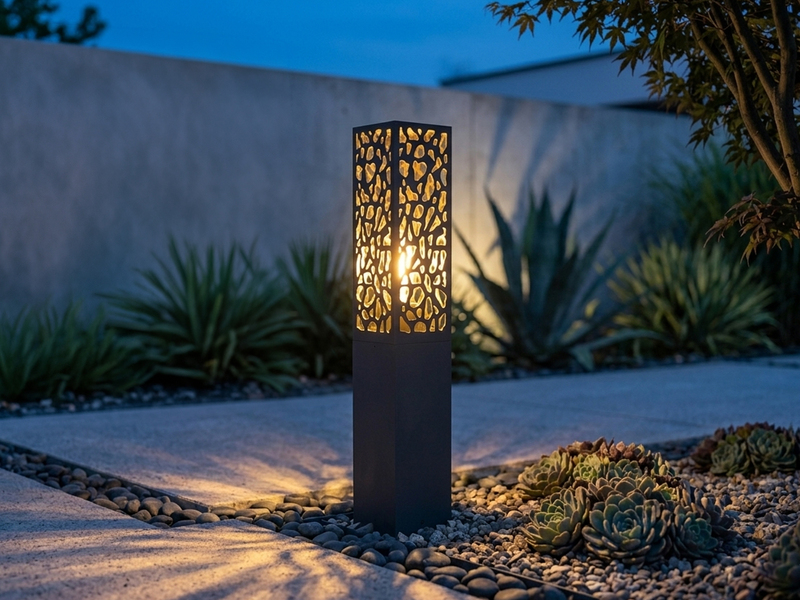 Wegeleuchte Edelstahl in Anthrazit mit E27 LED & Dekorstanzung, Höhe 60cm
