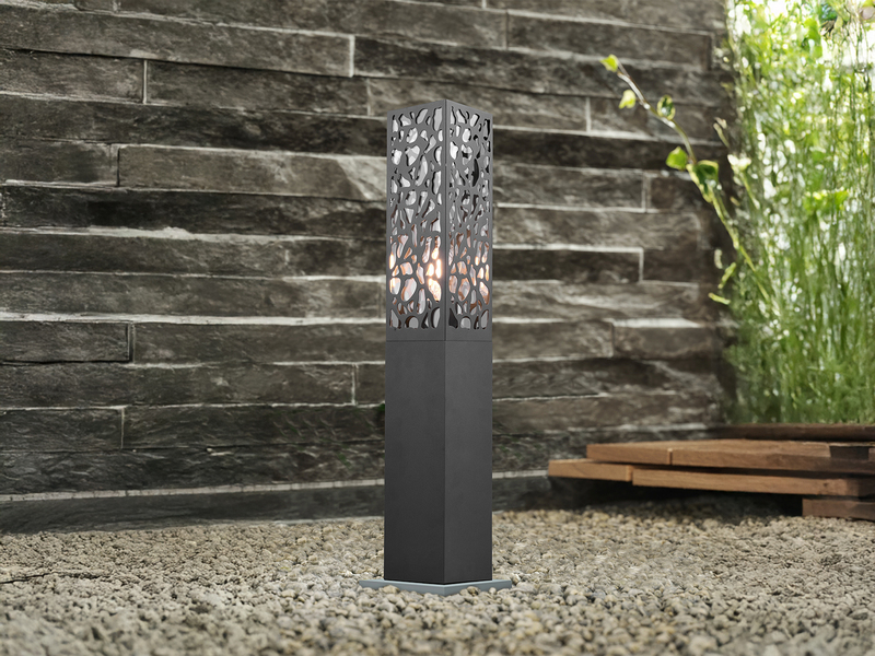 Wegeleuchte Edelstahl in Anthrazit mit E27 LED & Dekorstanzung, Höhe 60cm