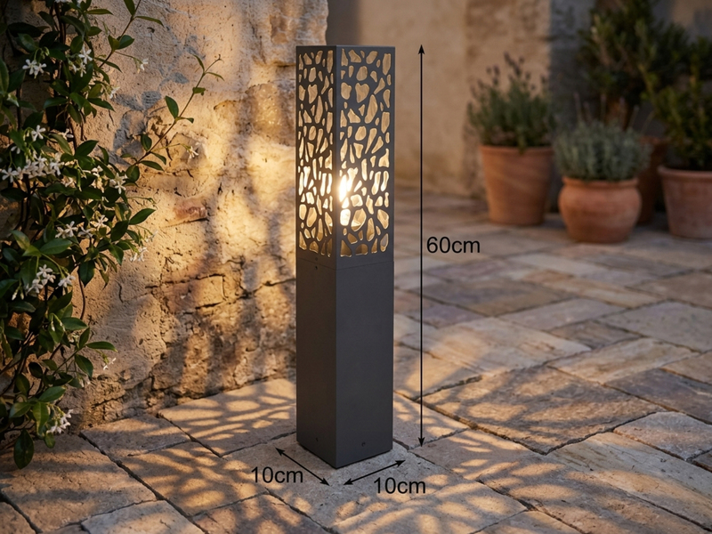 Wegeleuchte Edelstahl in Anthrazit mit E27 LED & Dekorstanzung, Höhe 60cm