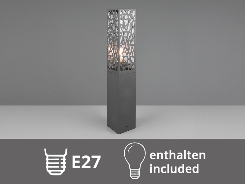 Wegeleuchte Edelstahl in Anthrazit mit E27 LED & Dekorstanzung, Höhe 60cm