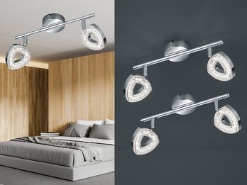 2er SET LED Deckenstrahler 2-flammig Silber Chrom, Breite 30cm