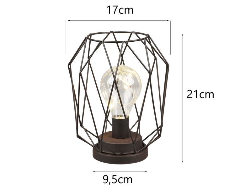 Industrial LED Tischlampe NARDA Rostoptik, kabellos Batteriebetrieb, Höhe 21cm