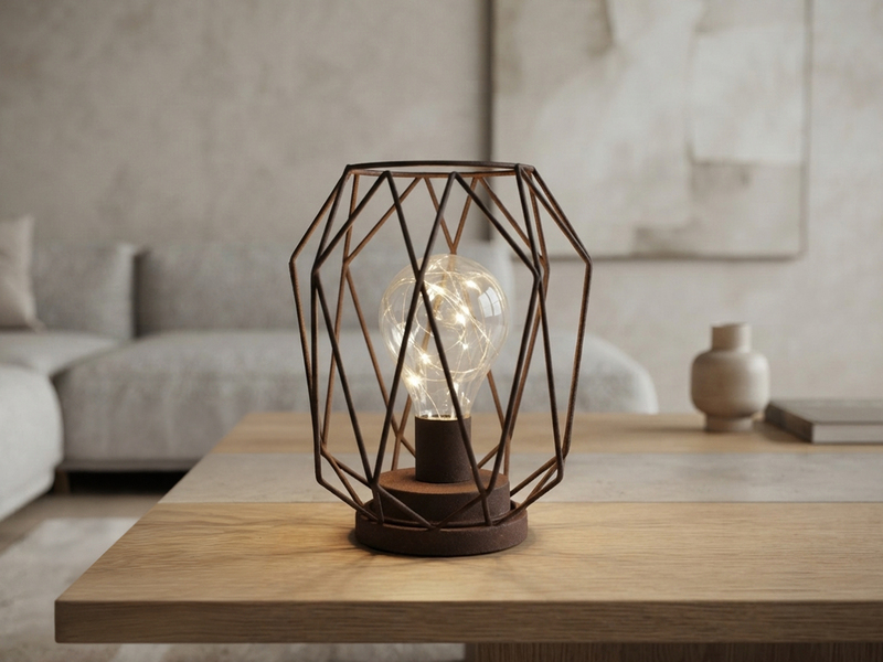 Industrial LED Tischlampe NARDA Rostoptik, kabellos Batteriebetrieb, Höhe 21cm