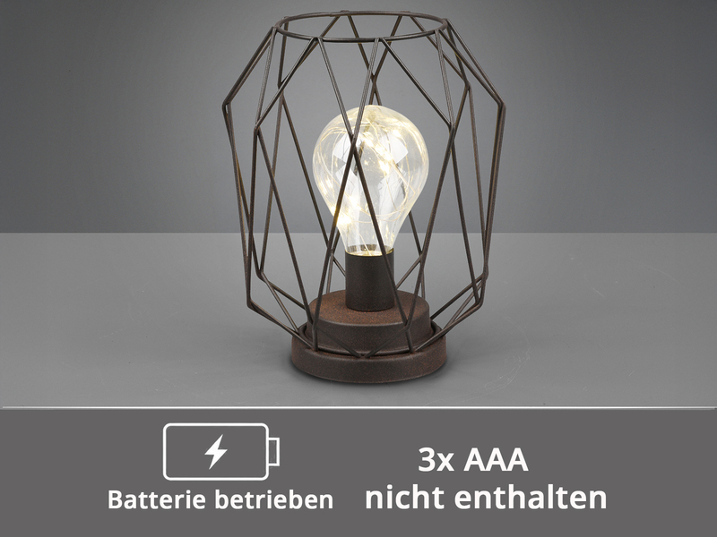 Industrial LED Tischlampe NARDA Rostoptik, kabellos Batteriebetrieb, Höhe 21cm