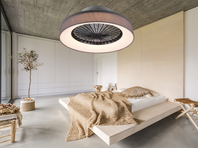 LED Deckenleuchte FARSUND mit Ventilator & Fernbedienung, Stoff Grau Ø 47cm
