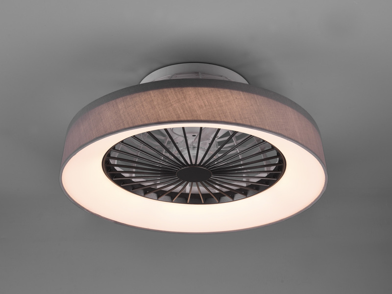 LED Deckenleuchte FARSUND mit Ventilator & Fernbedienung, Stoff Grau Ø 47cm