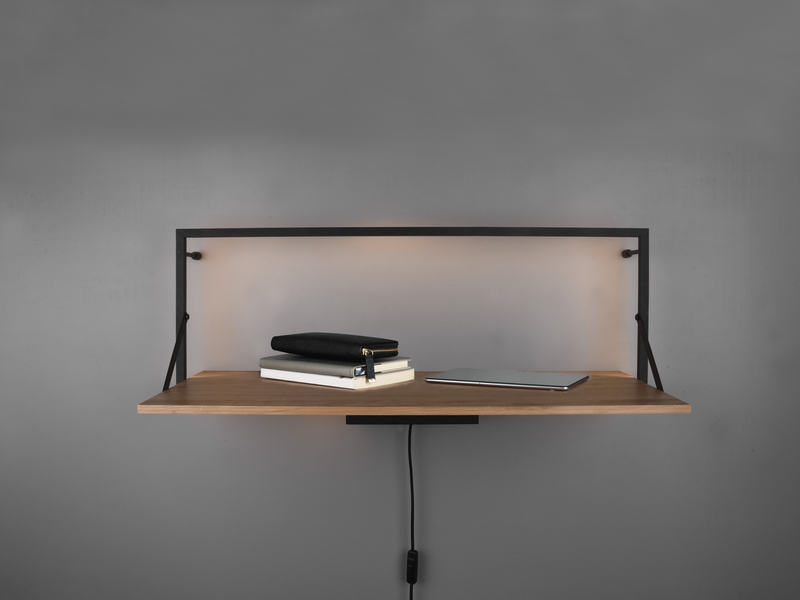 Wandregal LEONIE aus Holz mit LED Beleuchtung Metall Schwarz 90cm breit