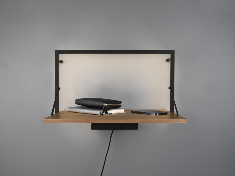 LED Wandregal 2er SET mit Beleuchtung aus Metall schwarz & Holz 50cm breit