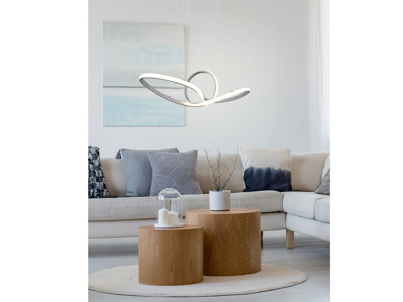 Moderne LED Pendelleuchte SANSA dimmbar, Weiß geschwungen, Breite 80cm