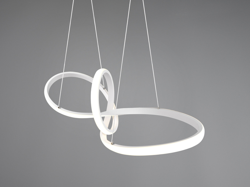 Moderne LED Pendelleuchte SANSA dimmbar, Weiß geschwungen, Breite 80cm