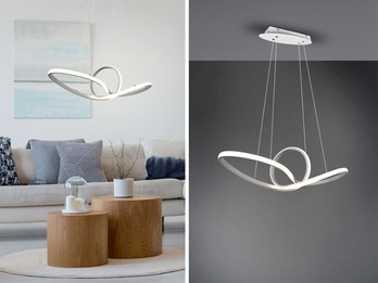 Moderne LED Pendelleuchte SANSA dimmbar, Weiß geschwungen, Breite 80cm