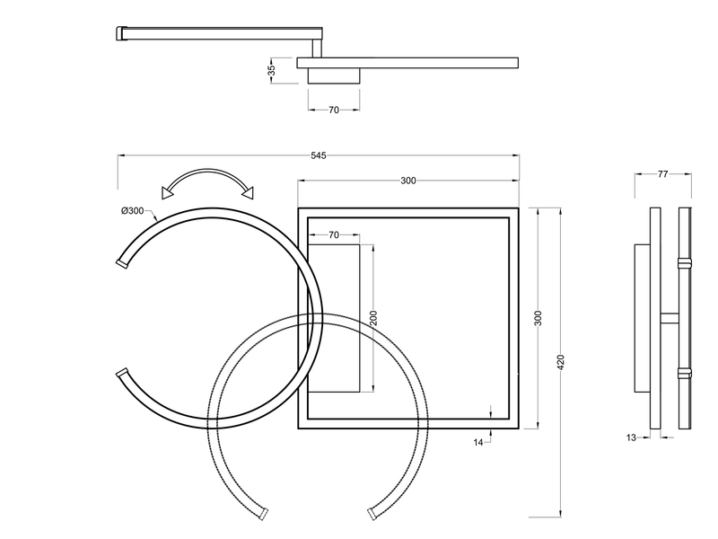 LED Deckenleuchte PIVOT Weiß - dimmbar, Breite 42cm