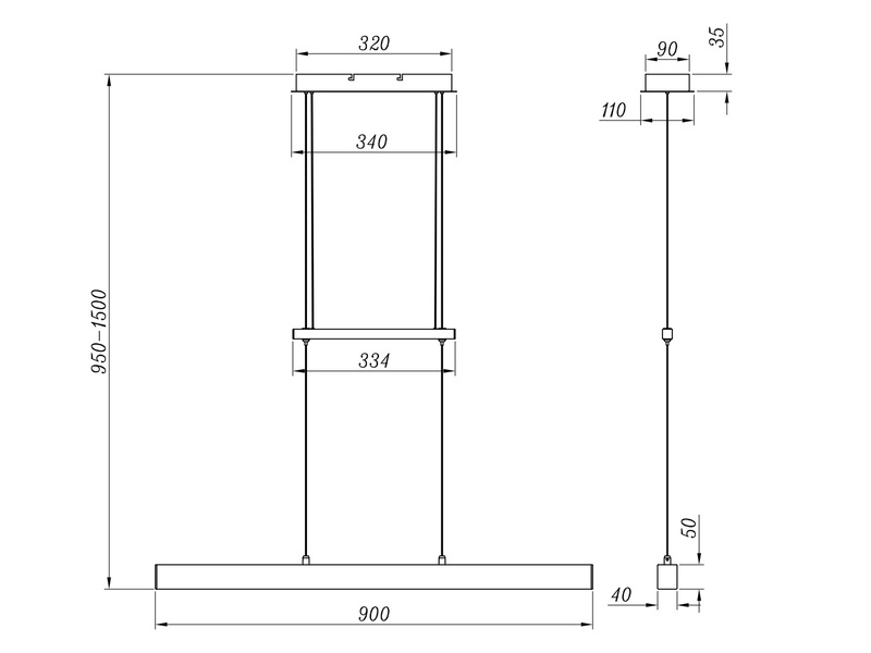 LED Pendelleuchte PAROS Schwarz dimmbar & höhenverstellbar bis 150cm, B: 90cm