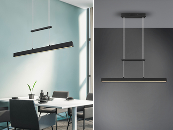 LED Pendelleuchte PAROS Schwarz dimmbar & höhenverstellbar bis 150cm, B: 90cm