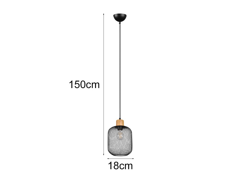 LED Pendelleuchte dimmbar, 1 flammig Metall Gitterschirm Schwarz Ø 18cm