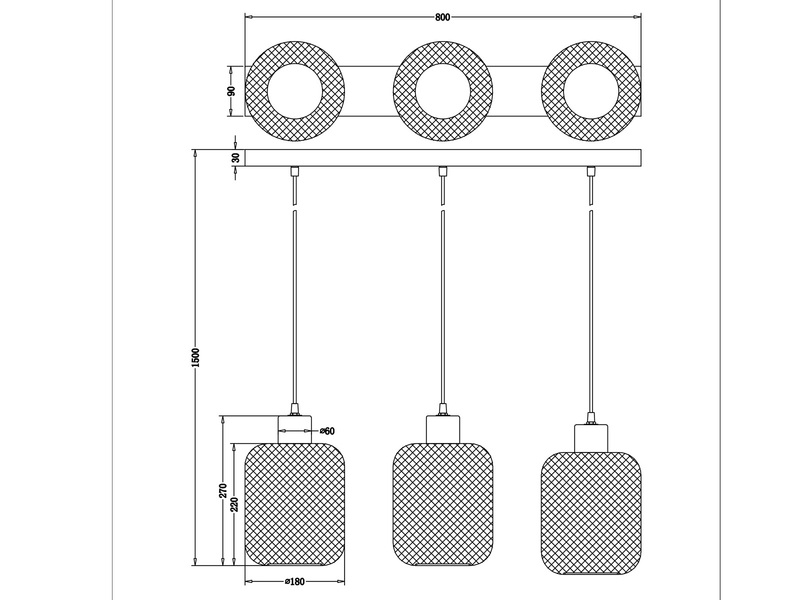 LED Pendelleuchte 3 flammig Metall Gitterschirm schwarz 80cm breit, Ø 18cm