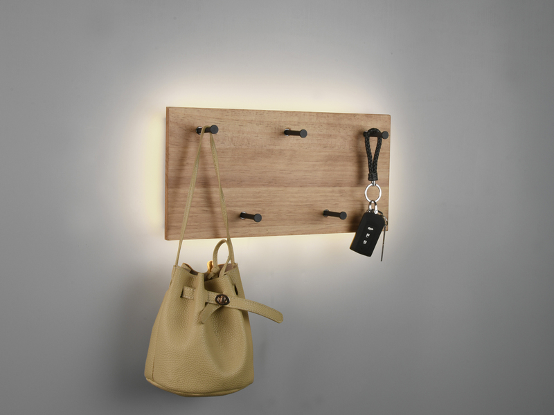 LED Metall Wandregal & Holz Hakenleiste - Set mit Beleuchtung groß & klein