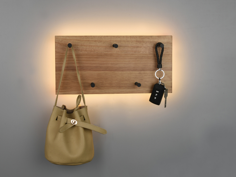 LED Metall Wandregal & Holz Hakenleiste - Set mit Beleuchtung groß & klein