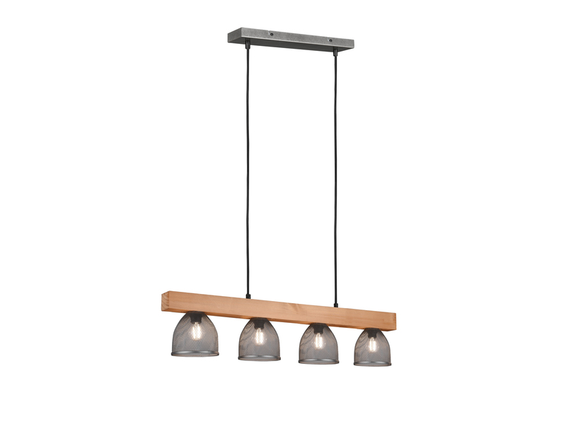 LED Pendelleuchte 4 flammig mit Holzbalken & Metall, 75cm