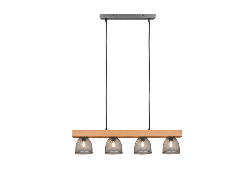 LED Pendelleuchte 4 flammig mit Holzbalken & Metall, 75cm